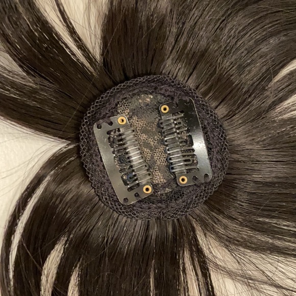 NWT 1B black mini hair topper synthetic circle lace two combs - Picture 9 of 13